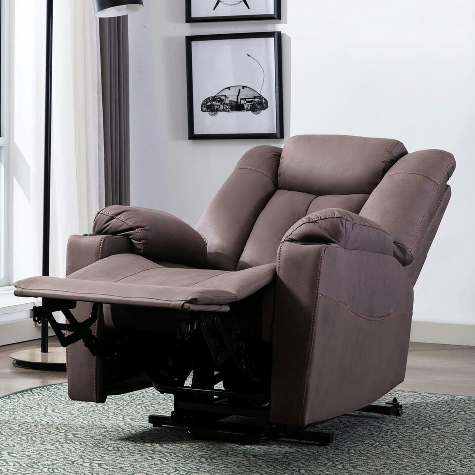 image 1 of Afton Technology Fabric Single Motor Rise Recliner Lift Mobility Chair (Brown)