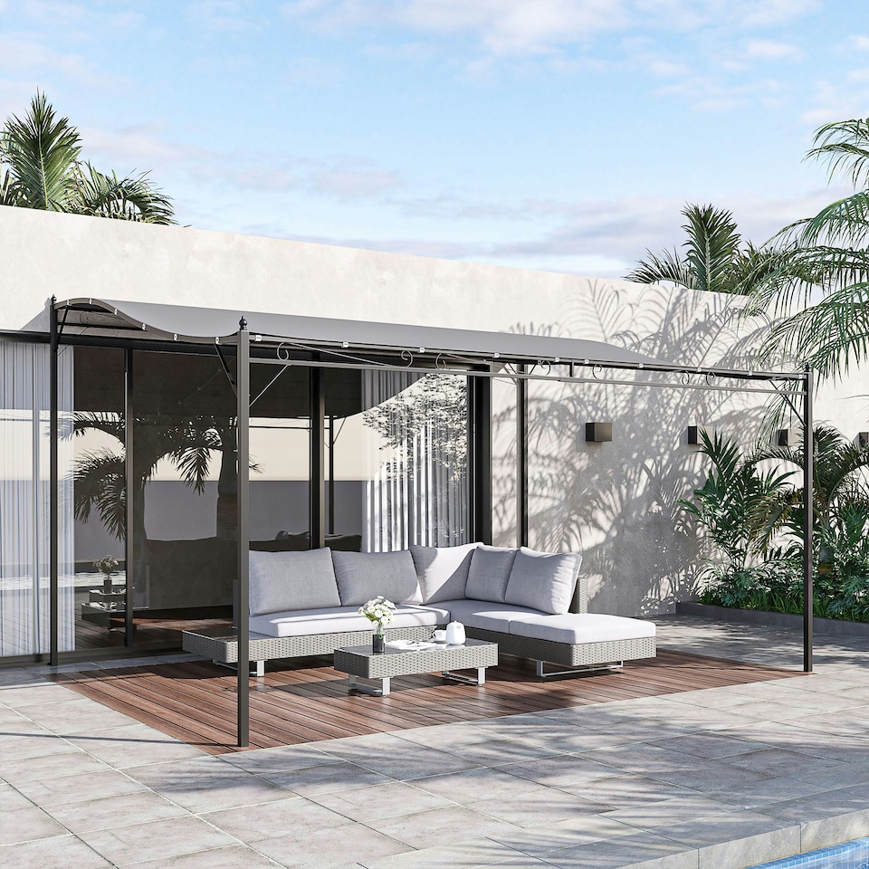 image 1 of Outsunny 4 x 3M Wall Mounted Awning Free Stand Canopy Shade Porch Pergola Cream