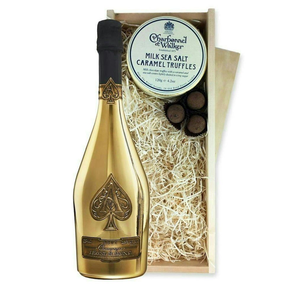 image 1 of Armand de Brignac Ace of Spades Brut Gold Champagne And Milk Sea Salt Charbonnel Chocolates Box 75cl 12.5% abv