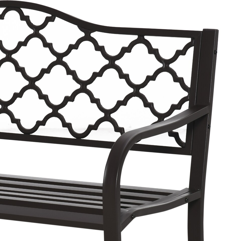 image 1 of Outsunny Outdoor 2 Seater Garden Bench, Antique Style Cast Iron Loveseat with Armrest, Brown