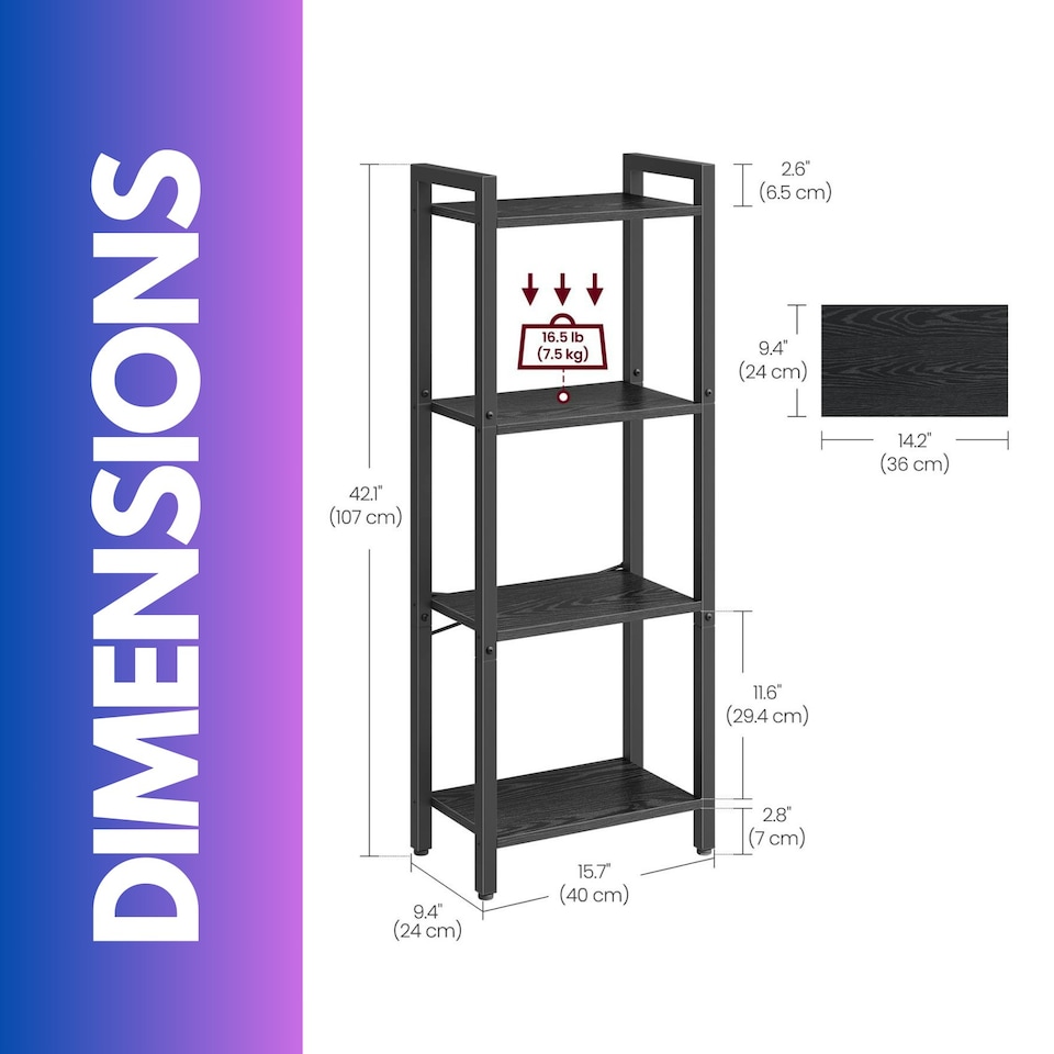 image 1 of 4 Tier Storage Standing Shelf Furniture Black Black | One Size