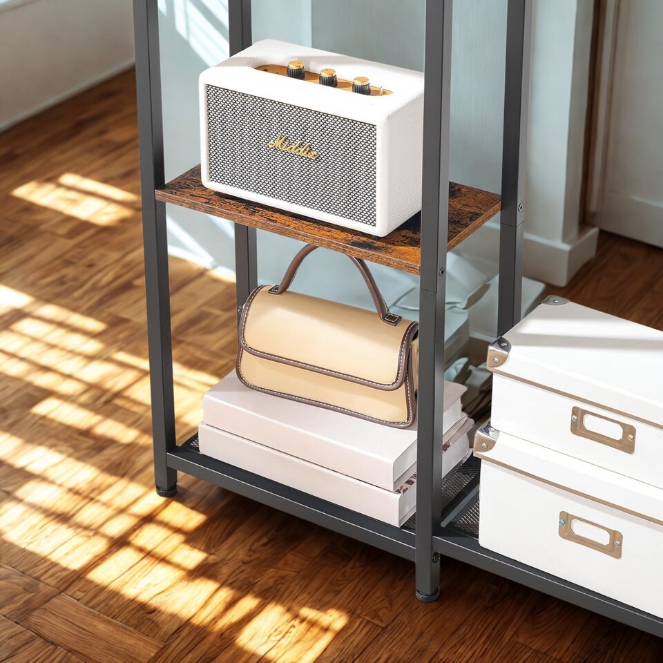 image 1 of Industrial Slim Hallway Console Table With Storage Shelves