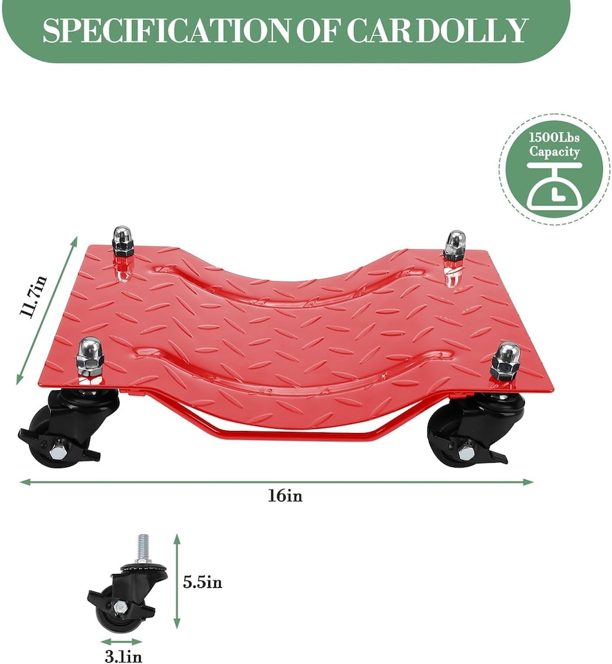 image 1 of London Boutique 4-Pack Heavy-Duty Car Dollies, 6000 lbs Capacity, 360° Swivel Nylon Wheels with Brakes for Cars, Red