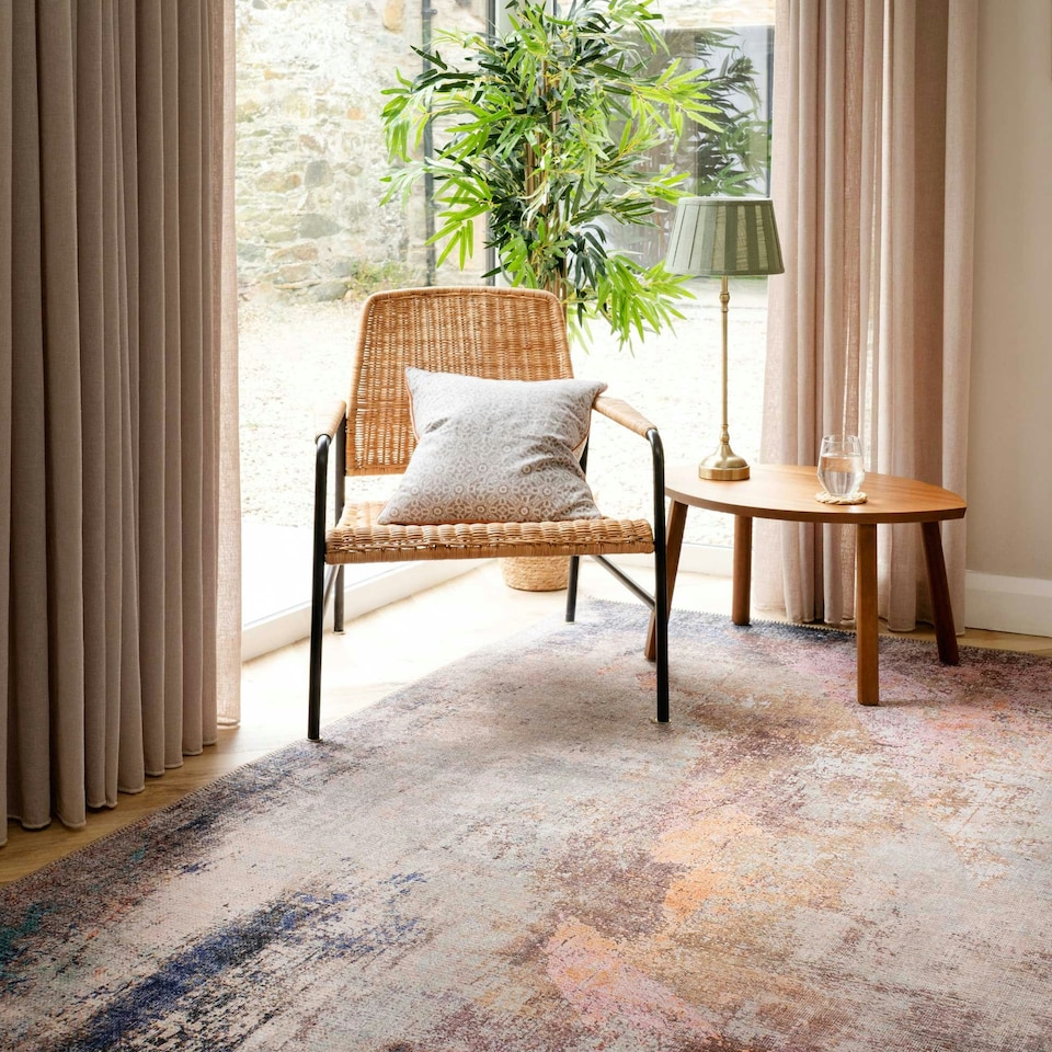 image 1 of KUKOON Pastel Multicolour Distressed Abstract Non Slip Washable Low Pile Rug 80cm x 150cm | Multi