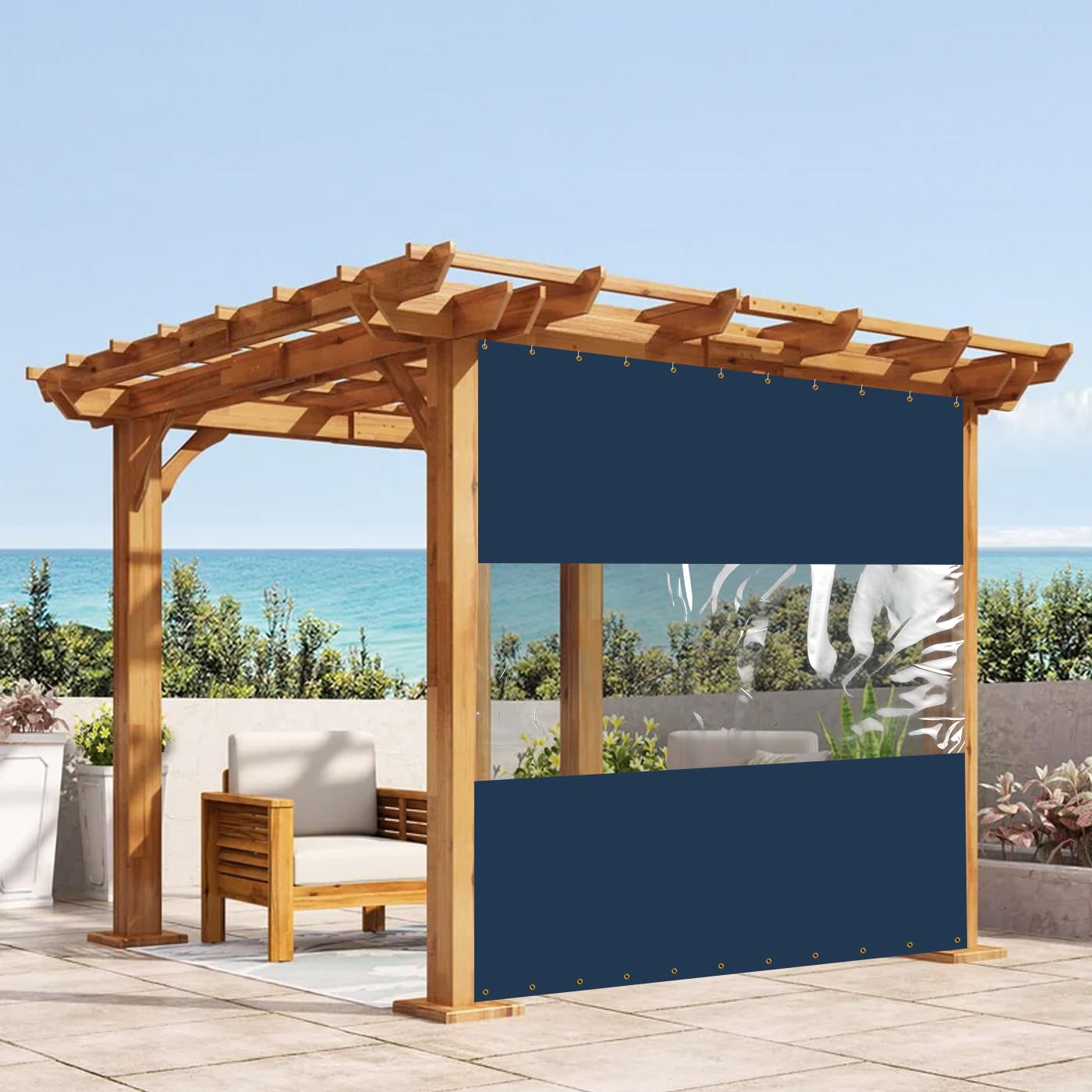 Covers&All Outdoor Clear Panel Curtain, Outdoor Curtains for Patio, Waterproof & Weather Resistant Tarp, 7 ft H x 8 ft W, Blue