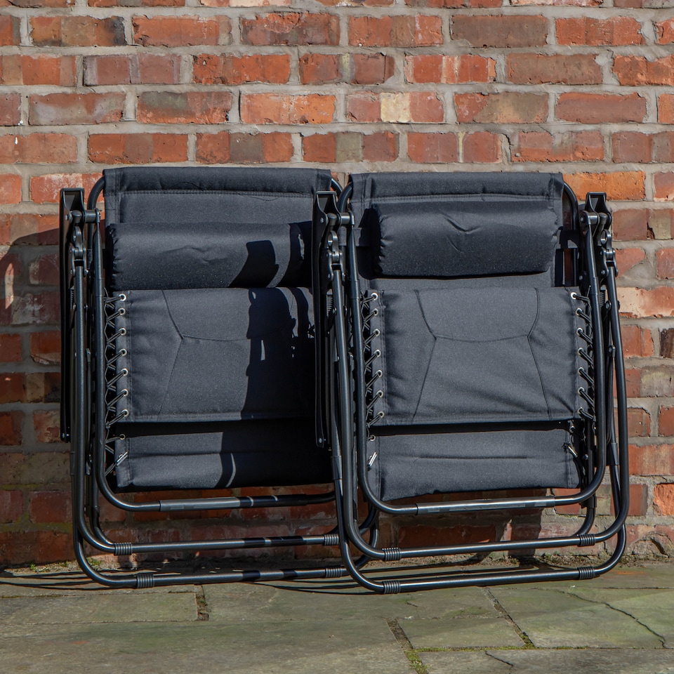 image 1 of Set of 2 Luxury Padded Multi Position Zero Gravity Garden Relaxer Chair Lounger in All Black