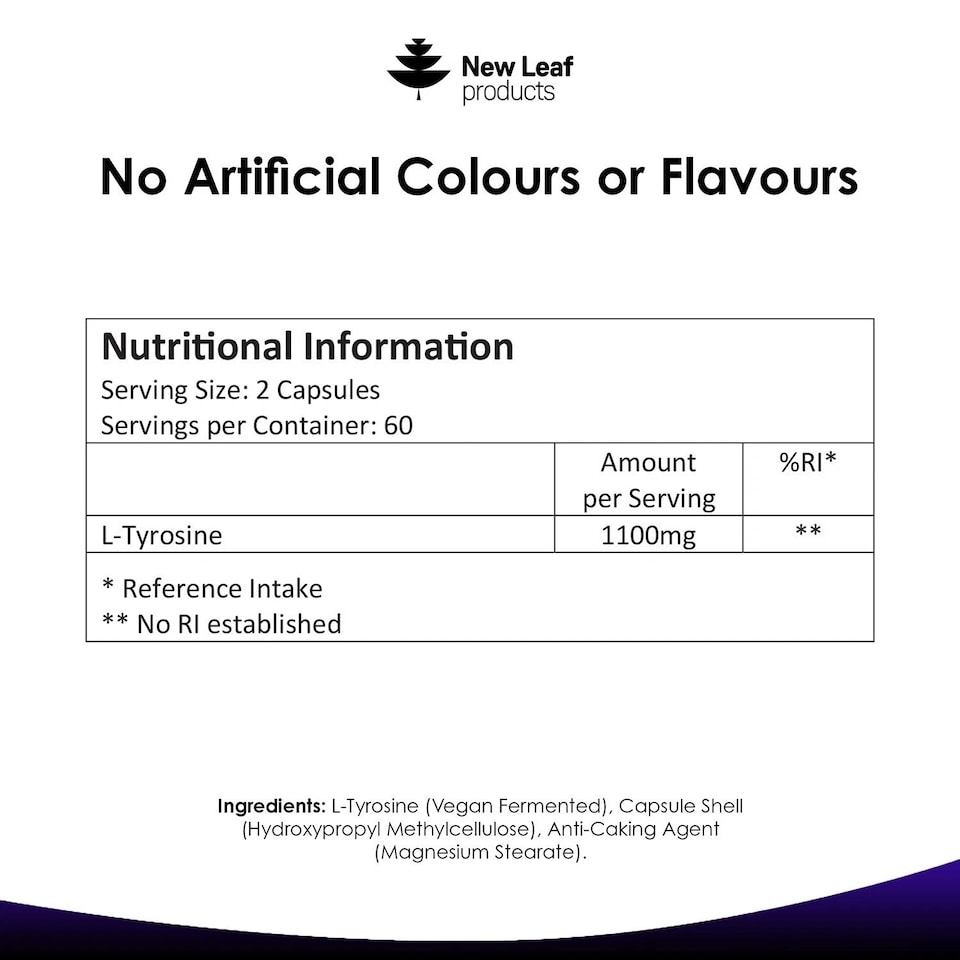 image 1 of New Leaf L-Tyrosine Capusles - 1100mg P/S - 120 Vegan Amino Acid Supplemenys
