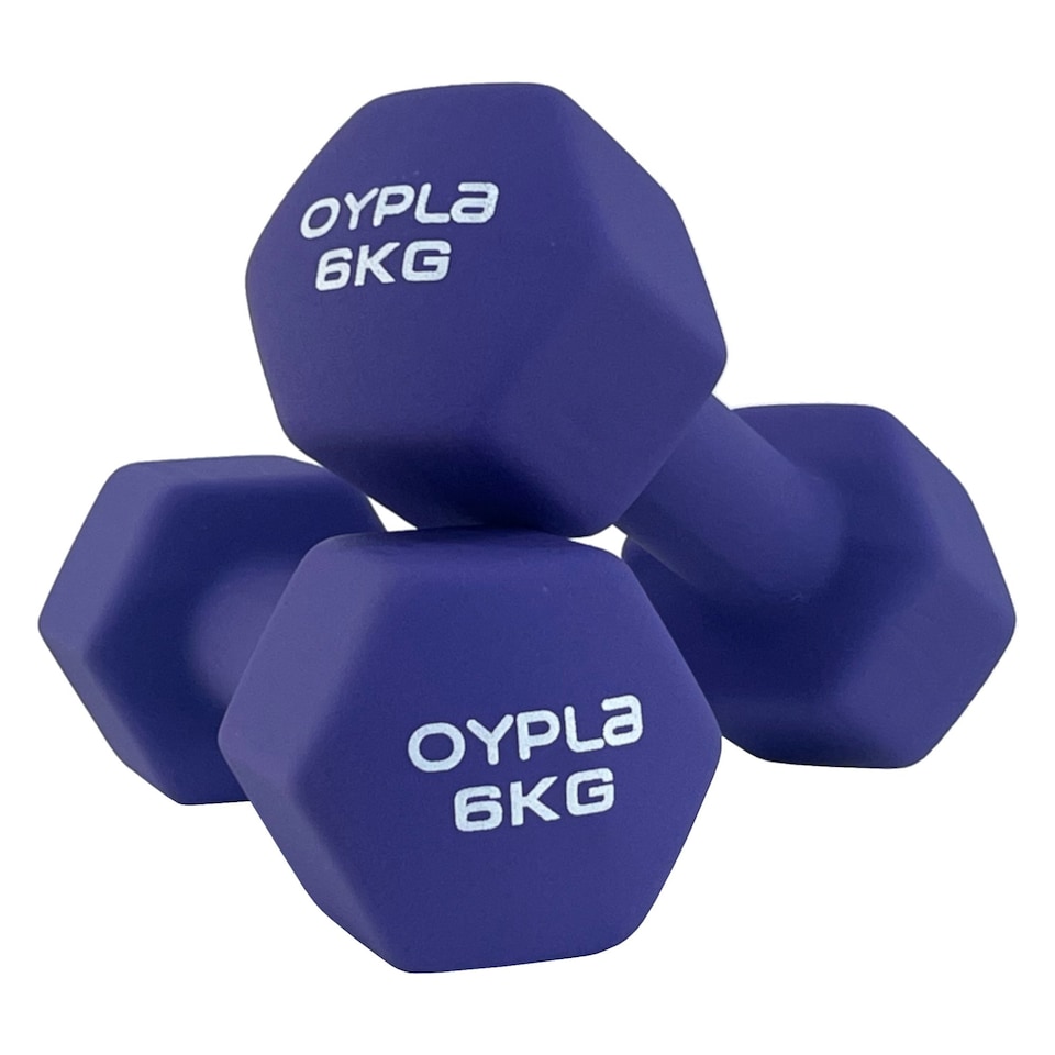 image 1 of Pair of 6kg Hex Anti Roll Neoprene Non Slip Hand Dumbbells Workout Weights