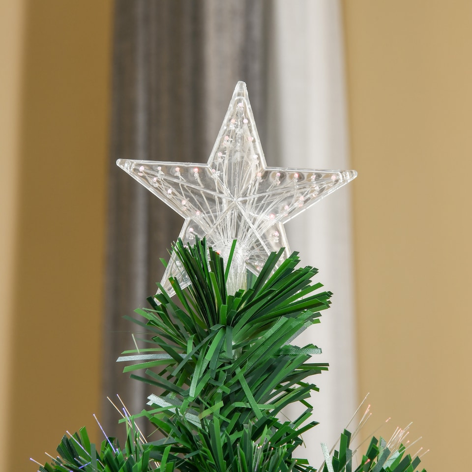 image 1 of HOMCOM 5FT PreLit Fibre Optic Artificial Christmas Tree Holiday Xmas Decor with Tree Topper MultiColour