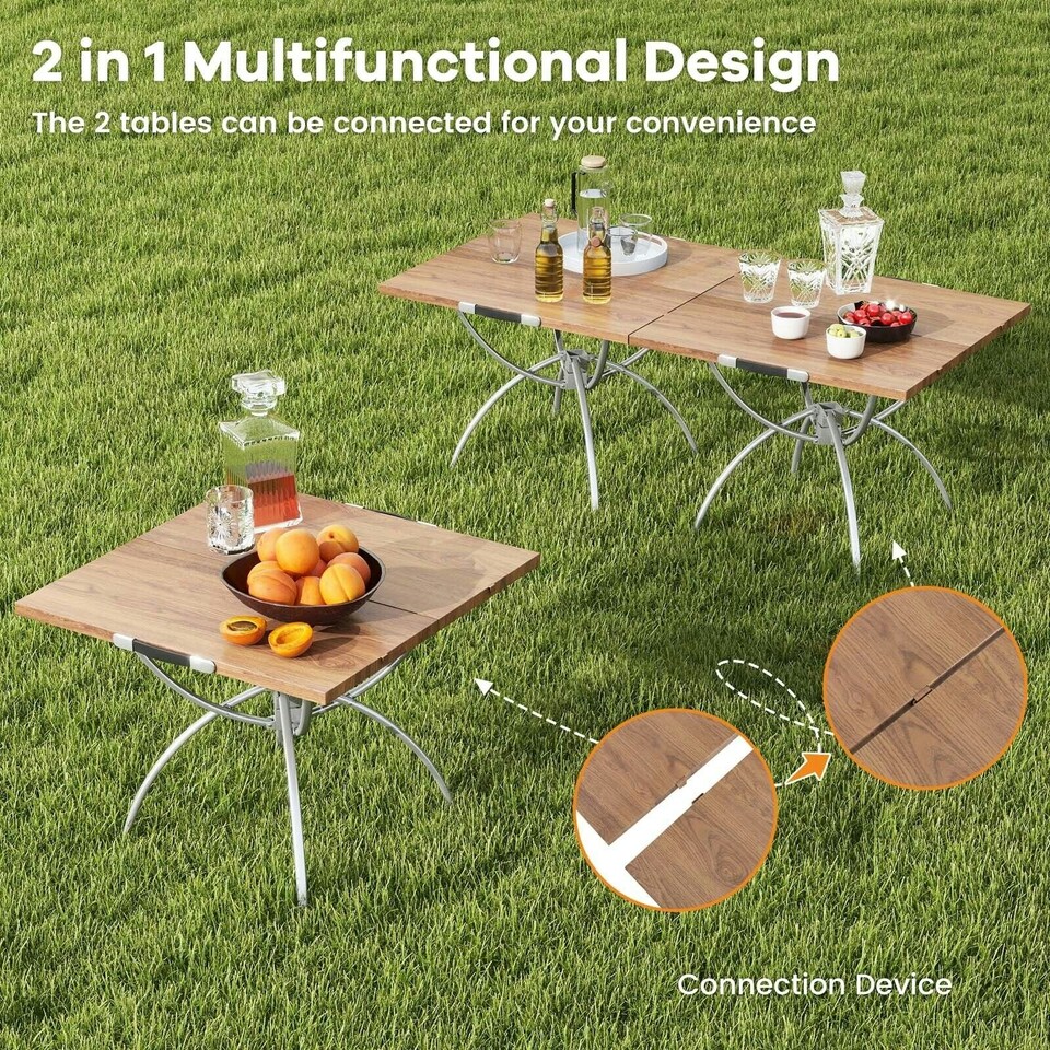 image 1 of COSTWAY 2 PCS Extendable Camping Table Foldable Picnic Table Brown