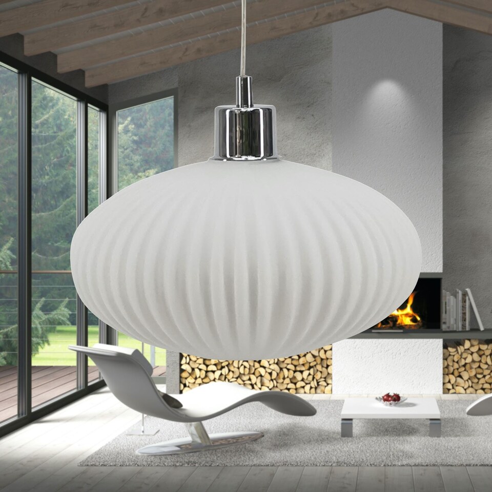 image 1 of Set of 2 Baton - White Ribbed Glass Easy Fit Pendant Shades | White | Medium | 2