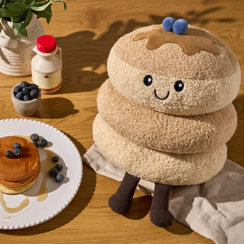 image 1 of OHS Sweetie Pie Filled Novelty Scatter Cushion Soft Fleece Toy Pillow | Brown | Maple the Pancake