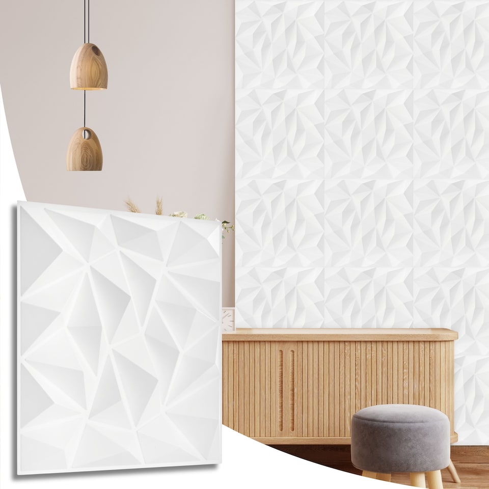 image 1 of NOVECRAFTO Decorative 3D Wall Panels (50cm x 50cm) 3D Diamond Design PVC Cladding Panel