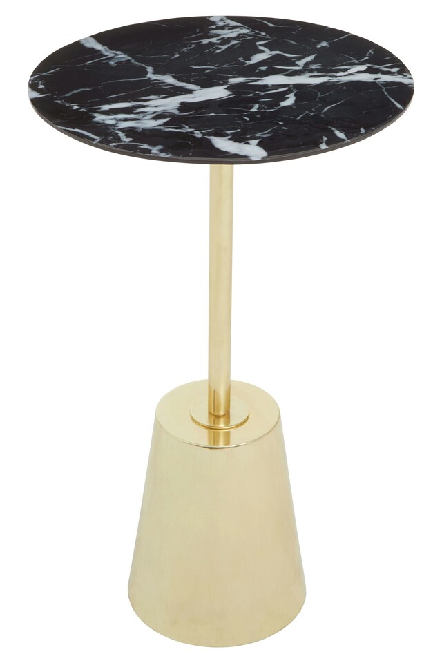image 1 of Avola Black Marble Effect Top Gold Base Side Table | Gold