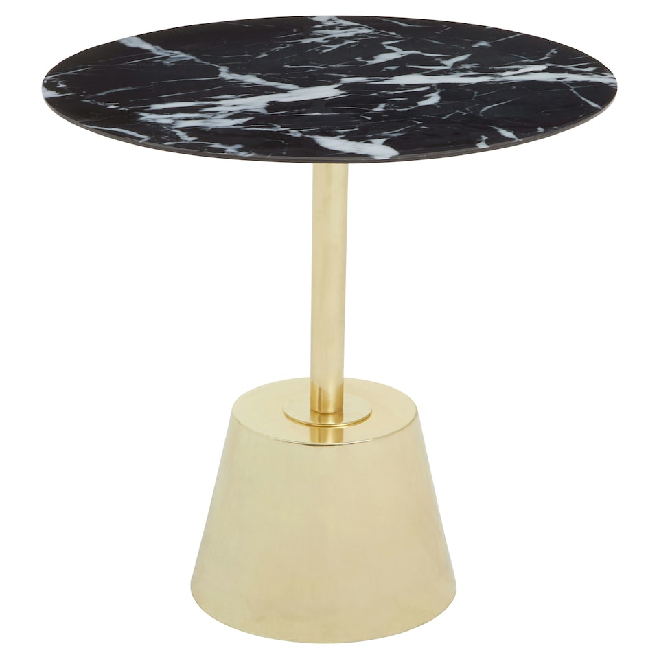 image 1 of Avola Black Marble Effect Top Gold Base Side Table Gold