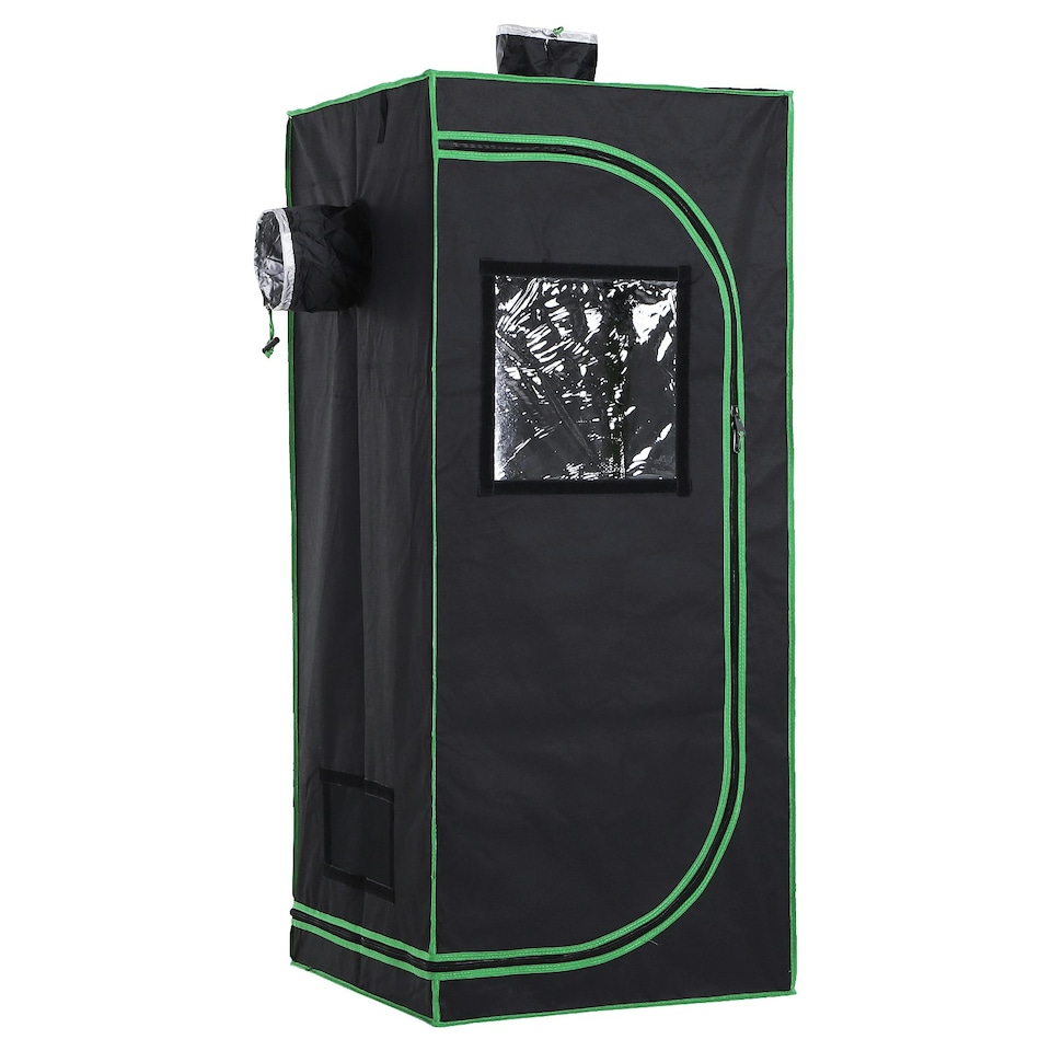 image 1 of Outsunny Mylar Hydroponic Grow Tent w/ Floor Tray for Indoor Plant 60x60x140cm