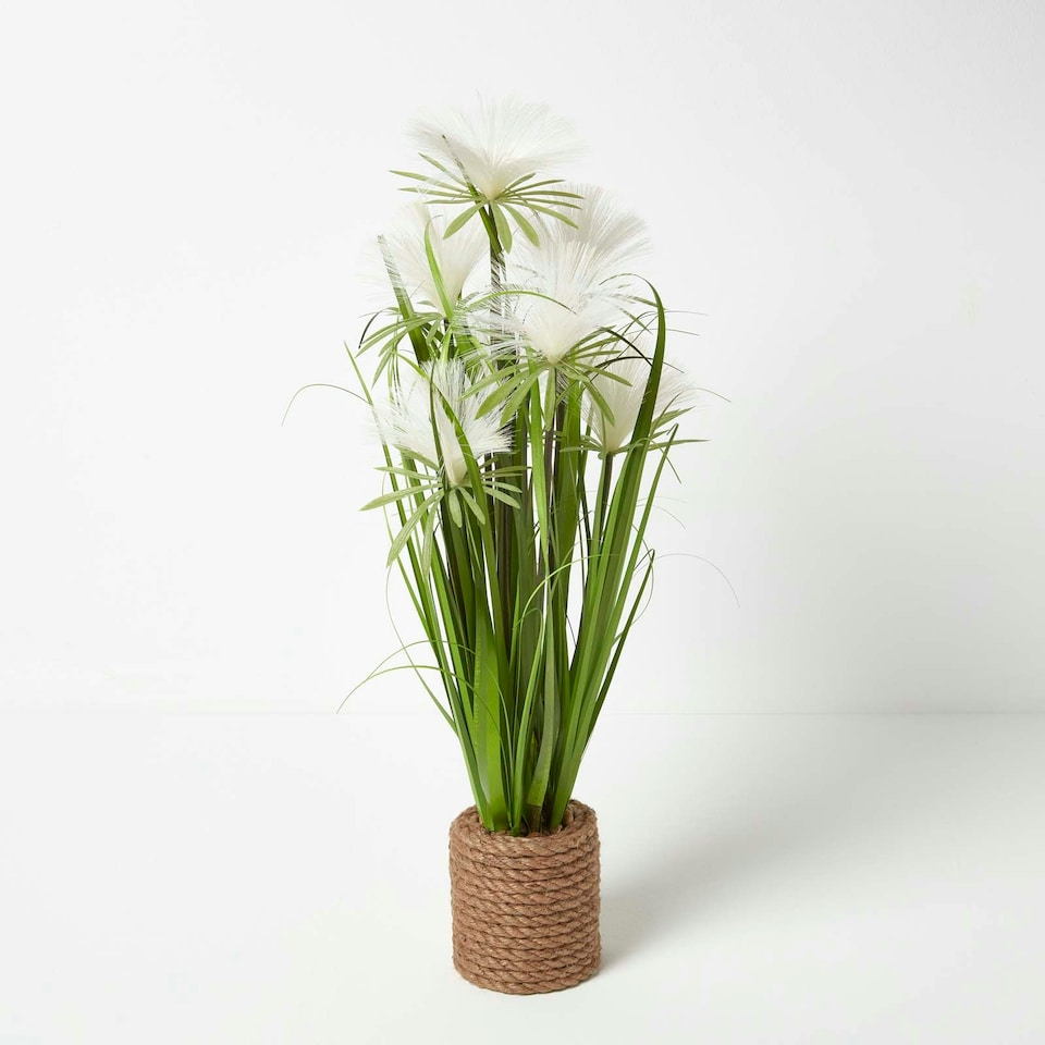image 1 of Homescapes Artificial Open Flower Grass Plant In Rope Pot, 74 cm Tall