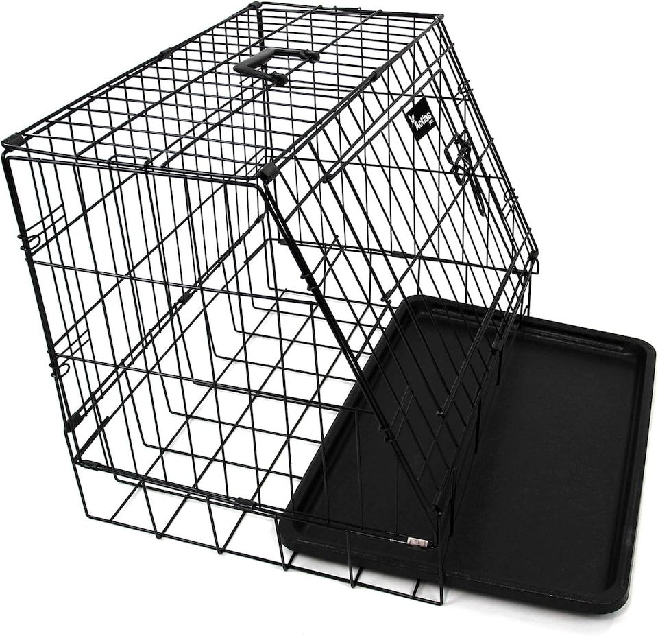 image 1 of Actiaspet - Black Metal Sloping Dog Crate (24 inch) | Car Boot Pet Cage with Removable Tray