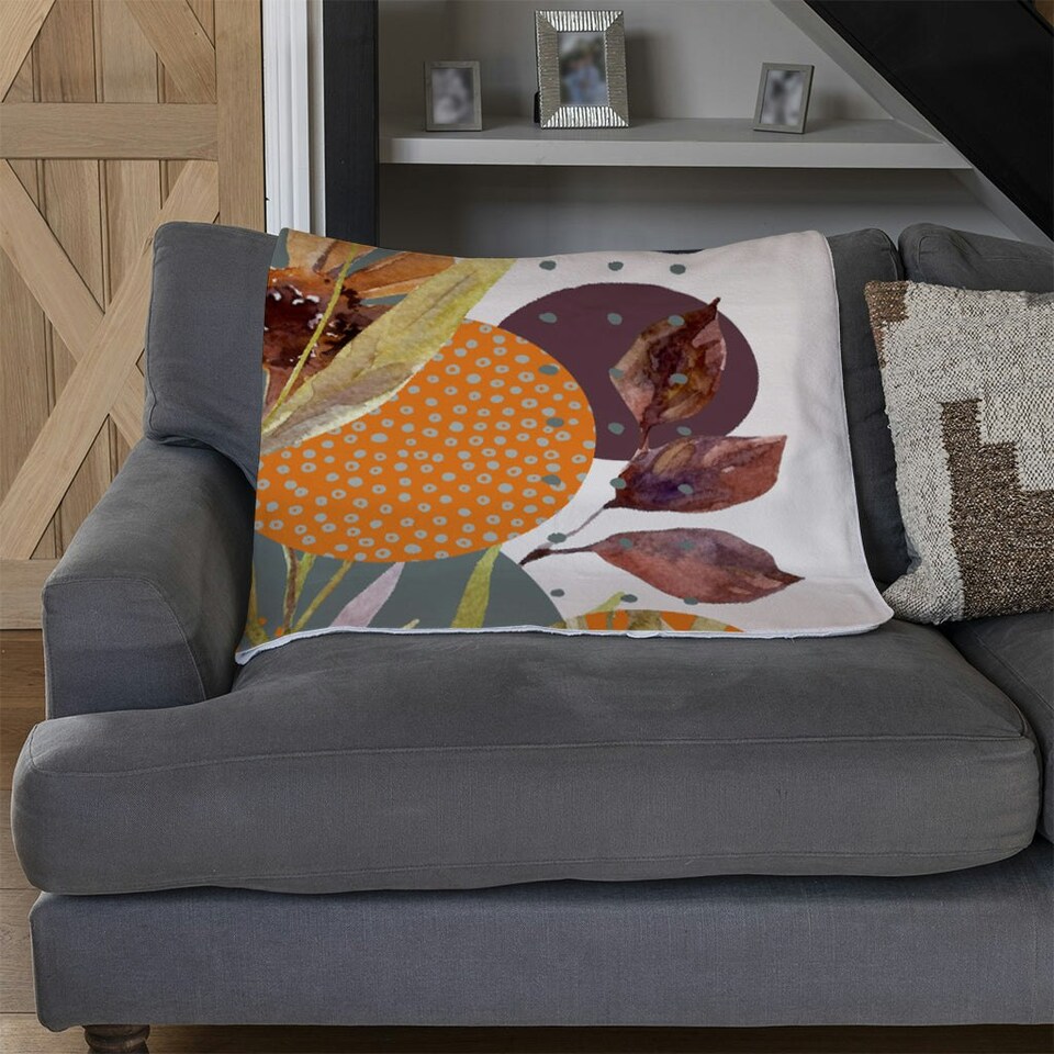 image 1 of Orange Geometric With Flowers (Blanket)