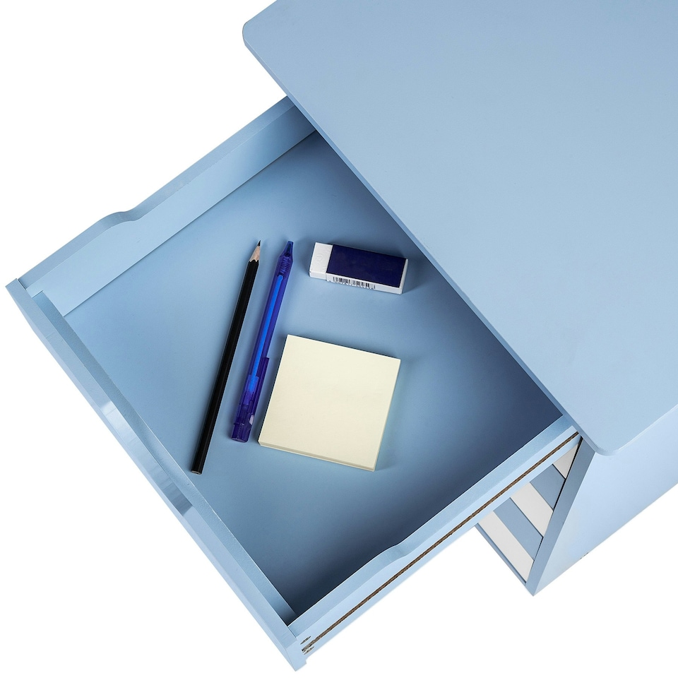 image 1 of Chest of Drawers - with 6 drawers, made of wood, with 4 wheels, 36 x 40 x 65 cm Blue