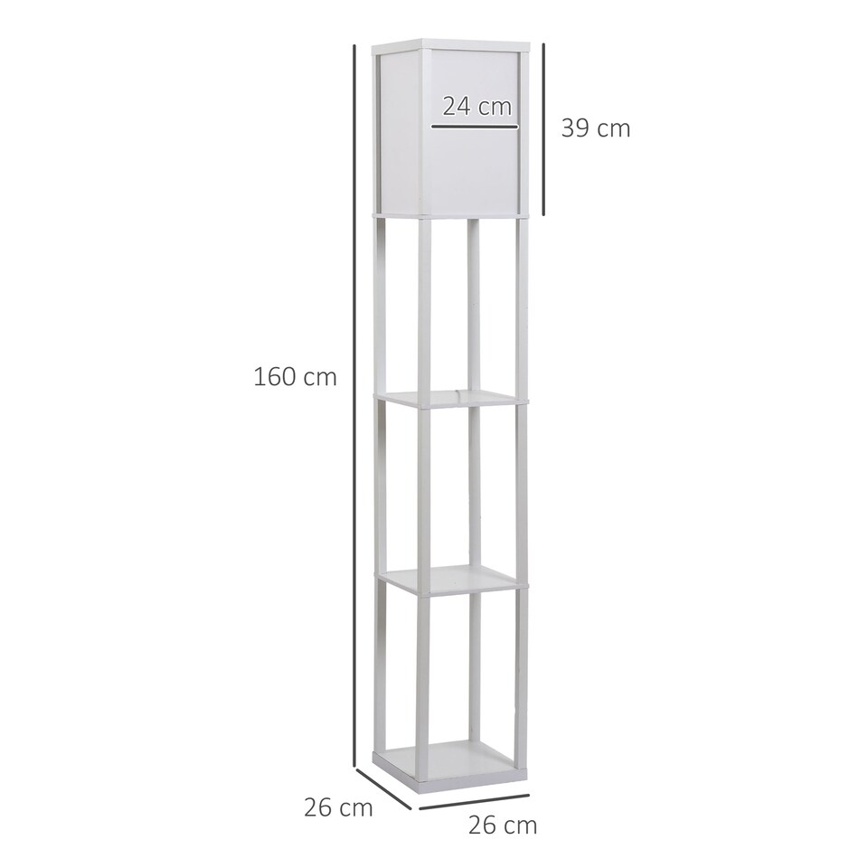 image 1 of HOMCOM 3Tier Floor Lamp, Floor Light with Storage Shelf, Reading Standing Lamp with Acrylic Shade for Living Room, Bedroom, Kitchen, Dining Room, Office, Dorm, 160cm, White