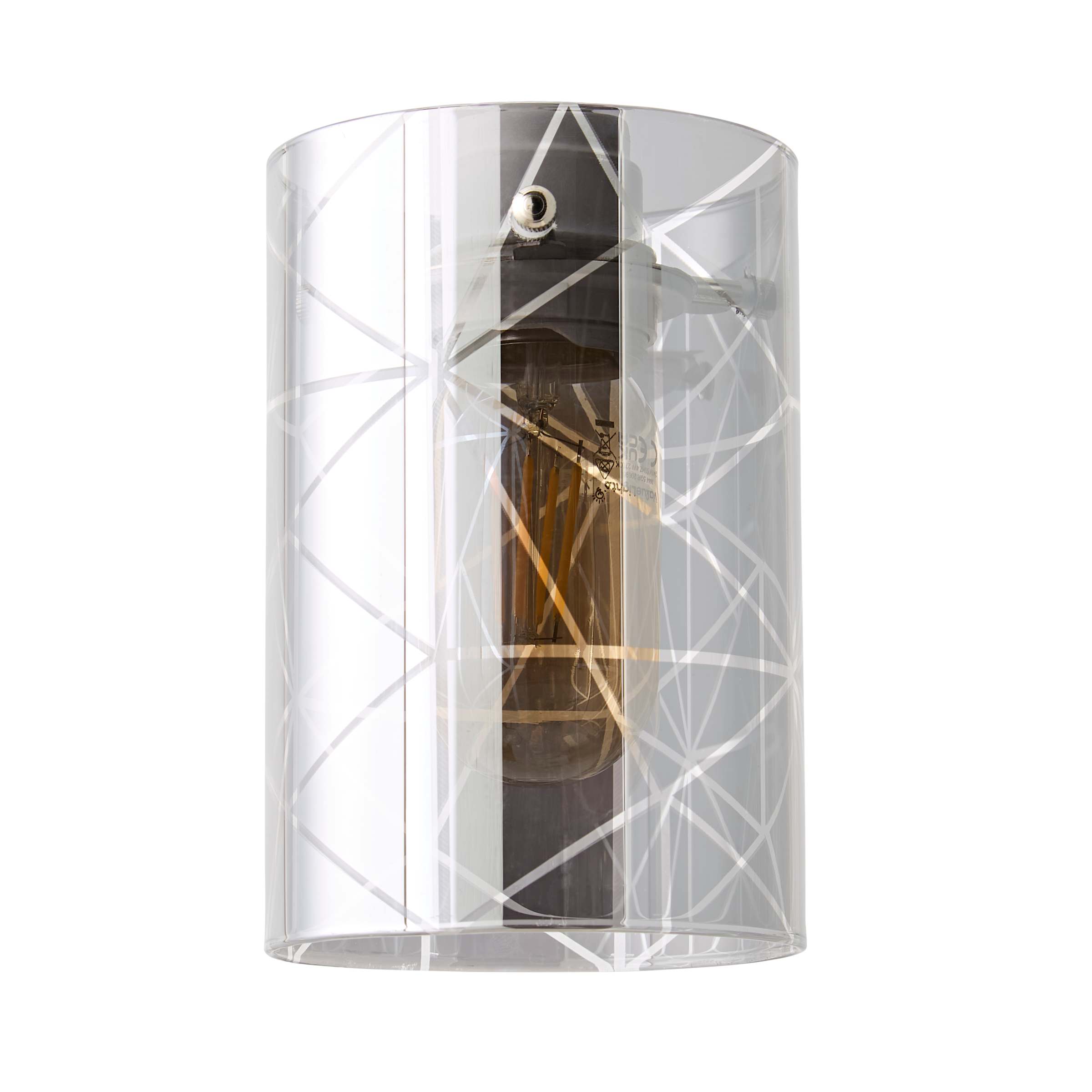 ValueLights Elsie Smoked Glass Patterned Ceiling Small Cylinder Lamp Shade with LED Bulb in Grey