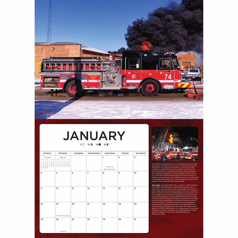 image 1 of Fire Trucks In Action Deluxe Calendar 2026, Deluxe Calendars, Month To View, Transport, Gift