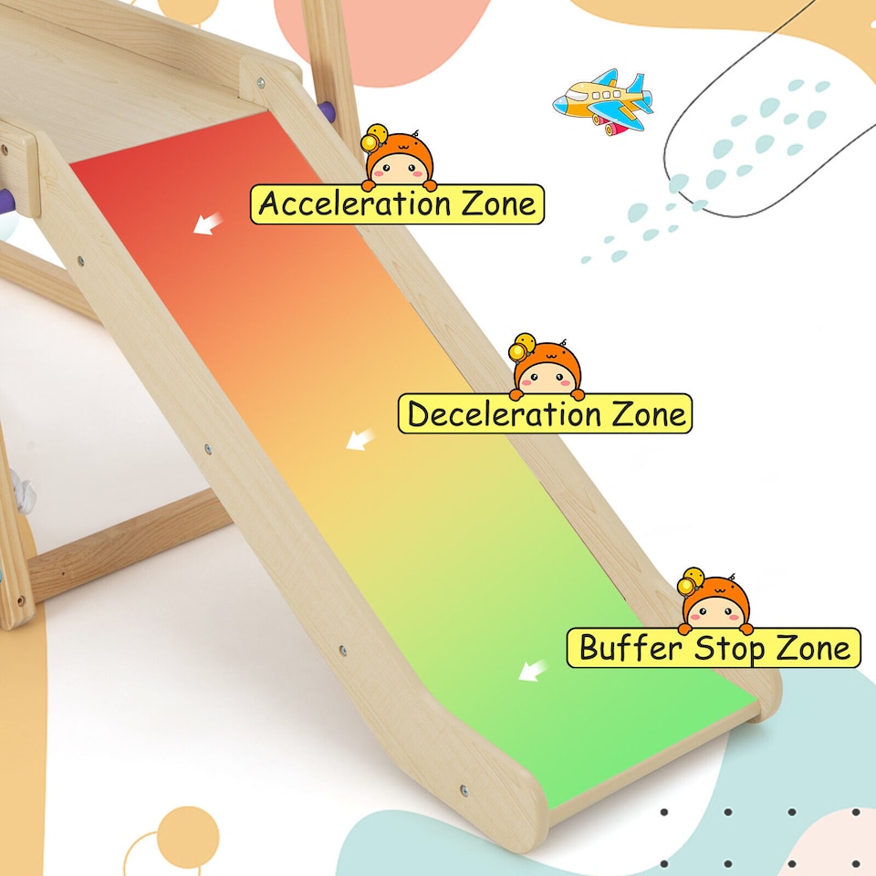 image 1 of COSTWAY 6 in 1 Wooden Climber Playset Kids Slide Jungle GymMonkey Bars Climbing Ladder