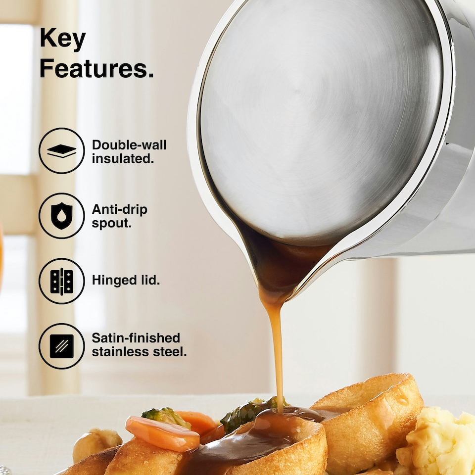 image 1 of VonShef 500ml Gravy Boat with Lid, Extra Large Double-Wall Insulated