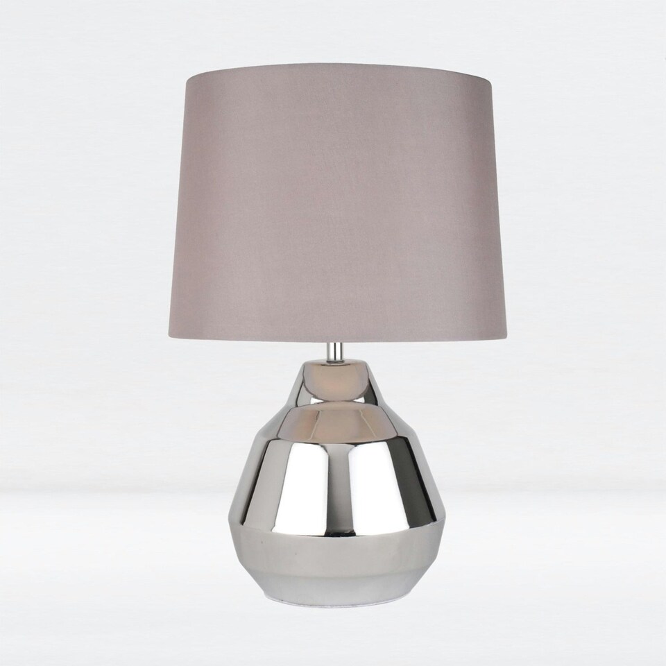 image 1 of First Choice Lighting Pair of Polished Chrome 39cm Touch Lamps with Grey Shades Chrome | Grey