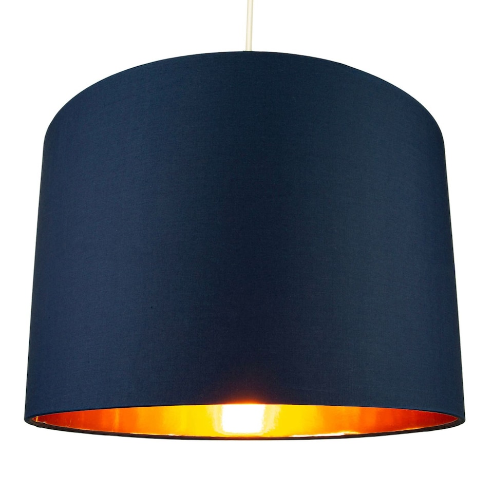 image 1 of Modern Midnight Blue Cotton 16 inch Floor/Pendant Lamp Shade with Shiny Copper Inner