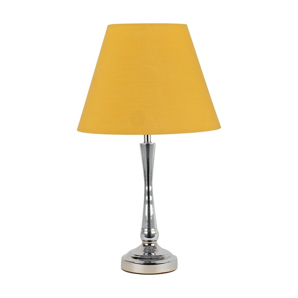 image 1 of Set of 2 Chrome Table Lamps with Stem Detail and Ochre Shades Chrome | Red