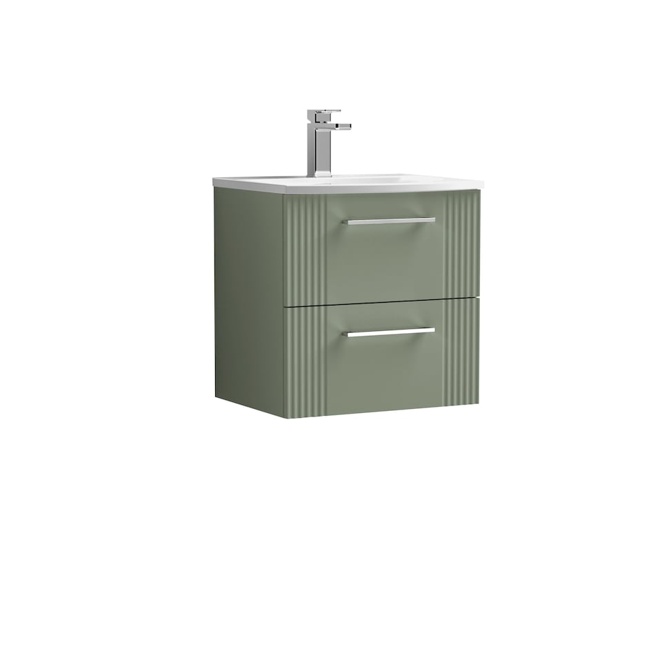 image 1 of Balterley Partial Fluted 2 Drawer Wall Hung Vanity Unit with 1 Tap Hole Curved Basin | Green | Satin Green