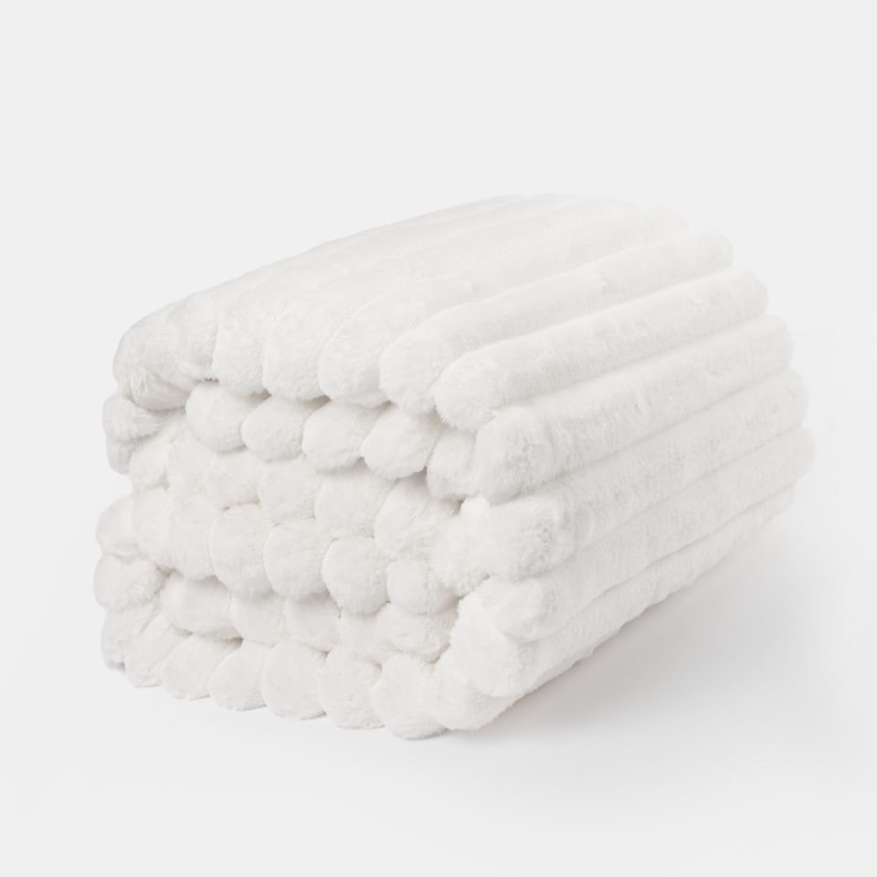 image 1 of OHS Faux Fur Ribbed Fleece Throw Blanket Winter Warm Supersoft