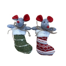 Gisela Graham Christmas Set of 2 Felt Mice in Stockings Christmas Decorations