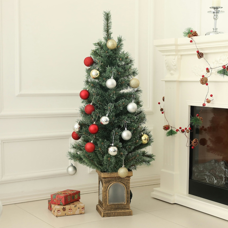 image 1 of HOMCOM 4ft Artificial Christmas Tree with 80 Warm White LED Lights Remote