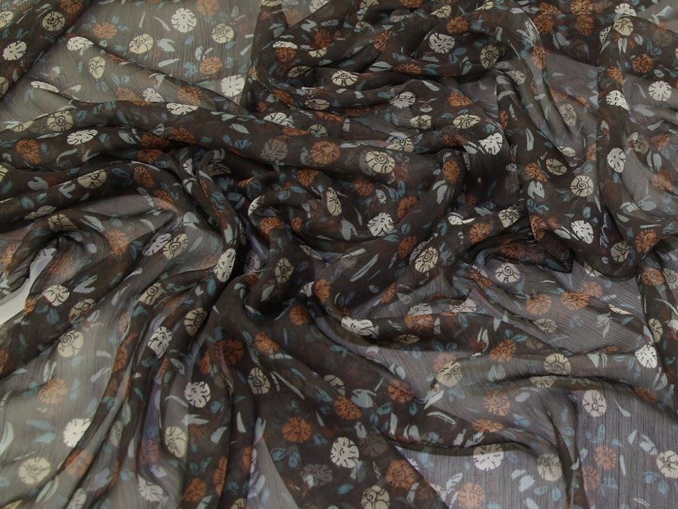 Brown Silk Crinkle Sheer Chiffon Fabric for Dressmaking, 140cm / 55" Wide - per metre