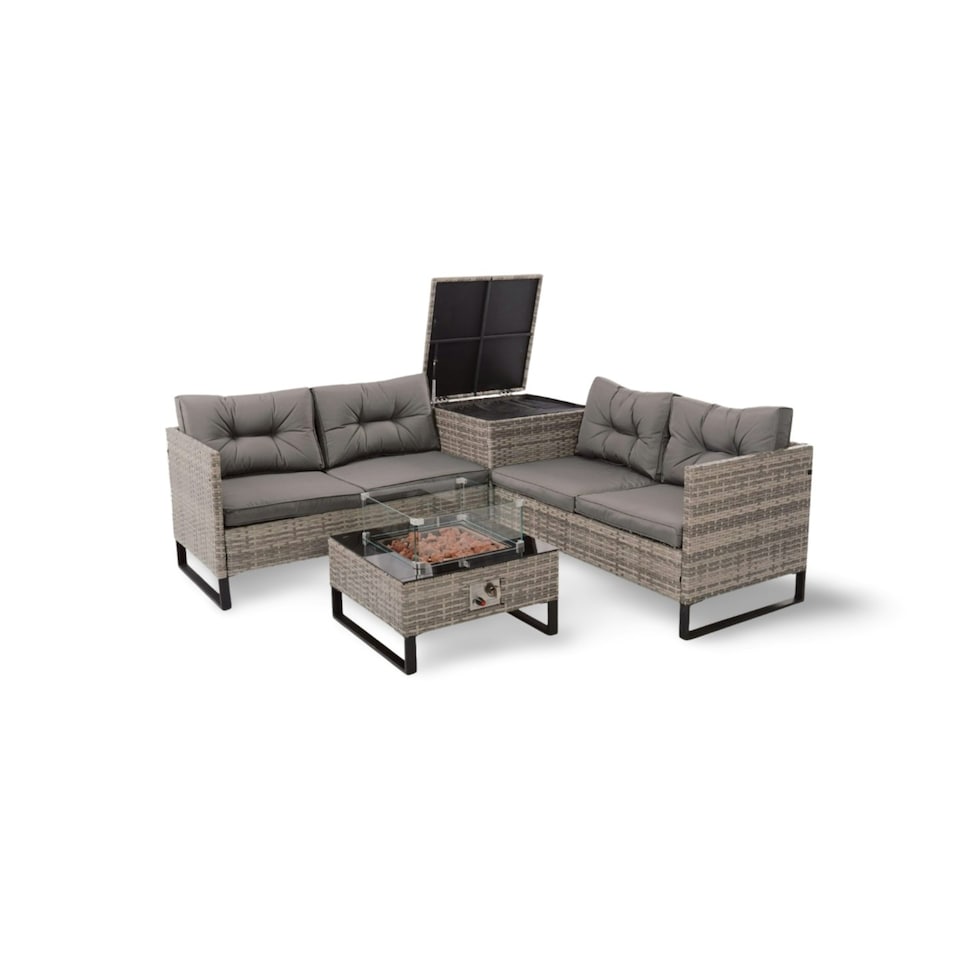 image 1 of Palma Rattan Corner Fire Pit 4 Seater in Grey