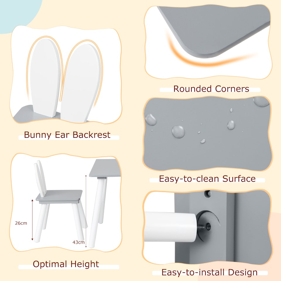 image 1 of COSTWAY Kids Table and Chairs Set Multi purpose Children  Furniture Set Grey