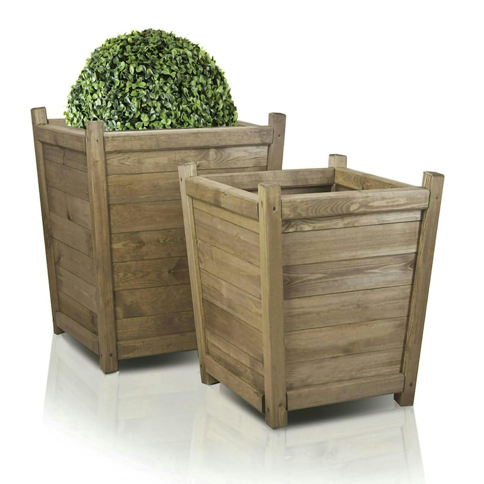 image 1 of Primrose Natural Wooden Tapered Pine Planter Garden Flower Pot 65cm