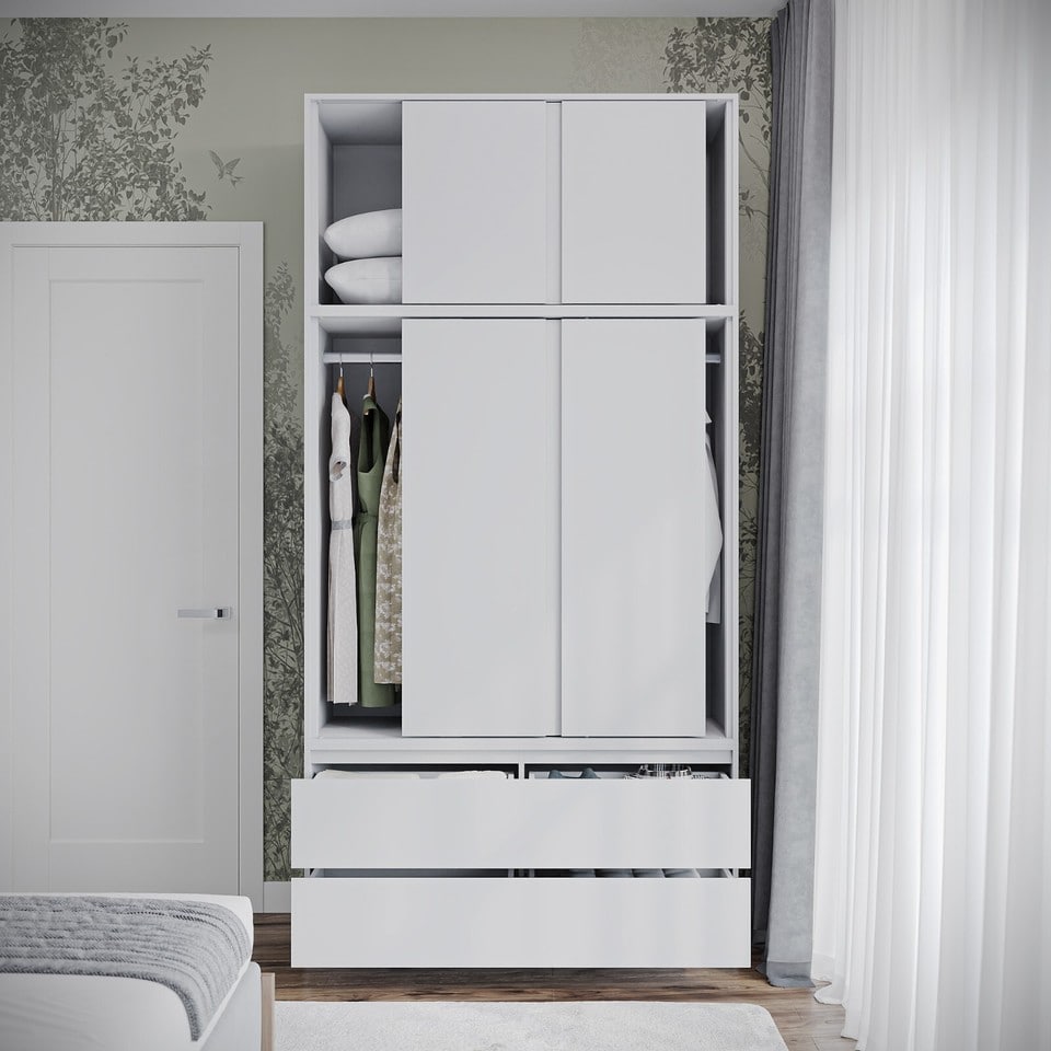 image 1 of 120cm 3 Sliding Doors Children Kids Wardrobe Bedroom Storage Closet Hanging Rail | Multi | White | 1