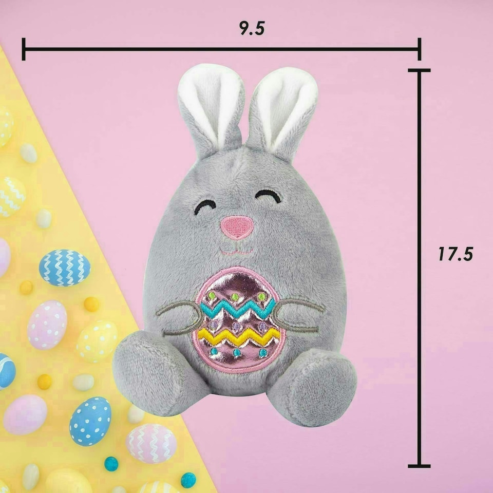 image 1 of Easter Bunny Soft Toy Hugging Shiny Egg Cute Plushie Huggable Cuddly 10cm White