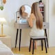 image 8 of HOMCOM Dressing Table Set with 3 Drawers, Storage shelves and Stool, Grey