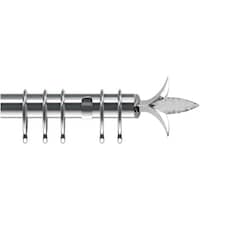 35mm Fixed Length Metal Curtain Pole Set Chrome Fleur de Lys Finial 270cm | Silver | Silver