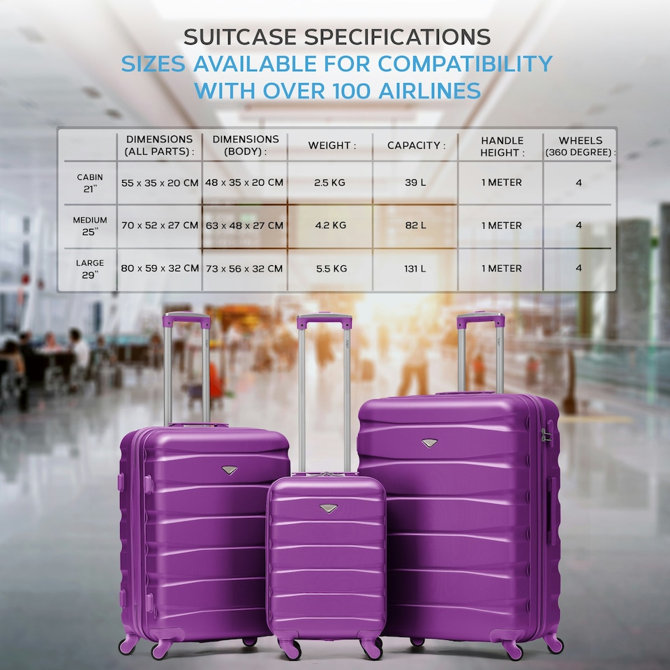 image 1 of Flight Knight 29" Extra Large Suitcase – 20kg Capacity Hard Shell Check-In Luggage with 4 Wheels 100+ Airlines Approved: Ryanair, EasyJet, Jet2, Wizz Air, BA | Purple | Purple | Large