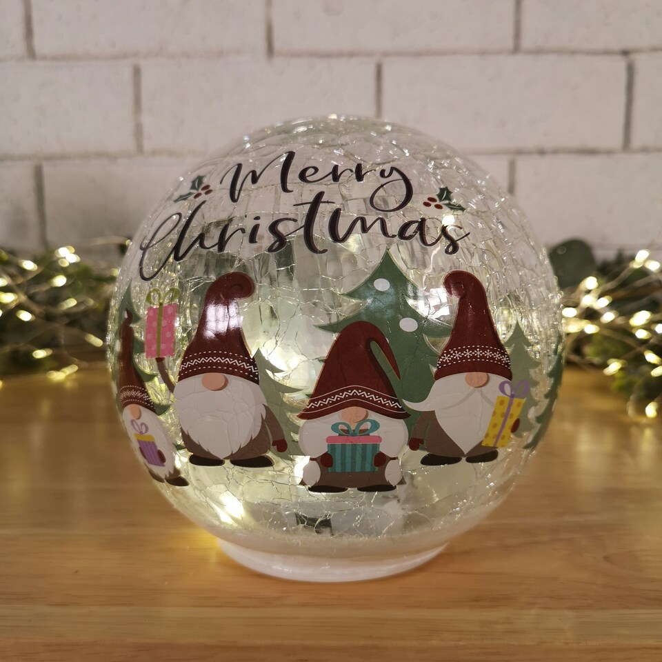 image 1 of 15cm Battery Operated Warm White LED Crackle Effect Ball Christmas Decoration with Gonks
