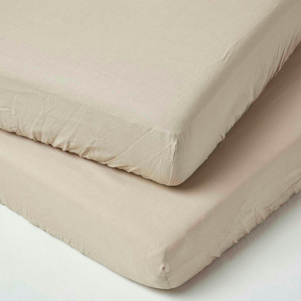 image 1 of Homescapes Natural Linen Cot Bed Fitted Sheets 70 x 140 cm, Pack of 2