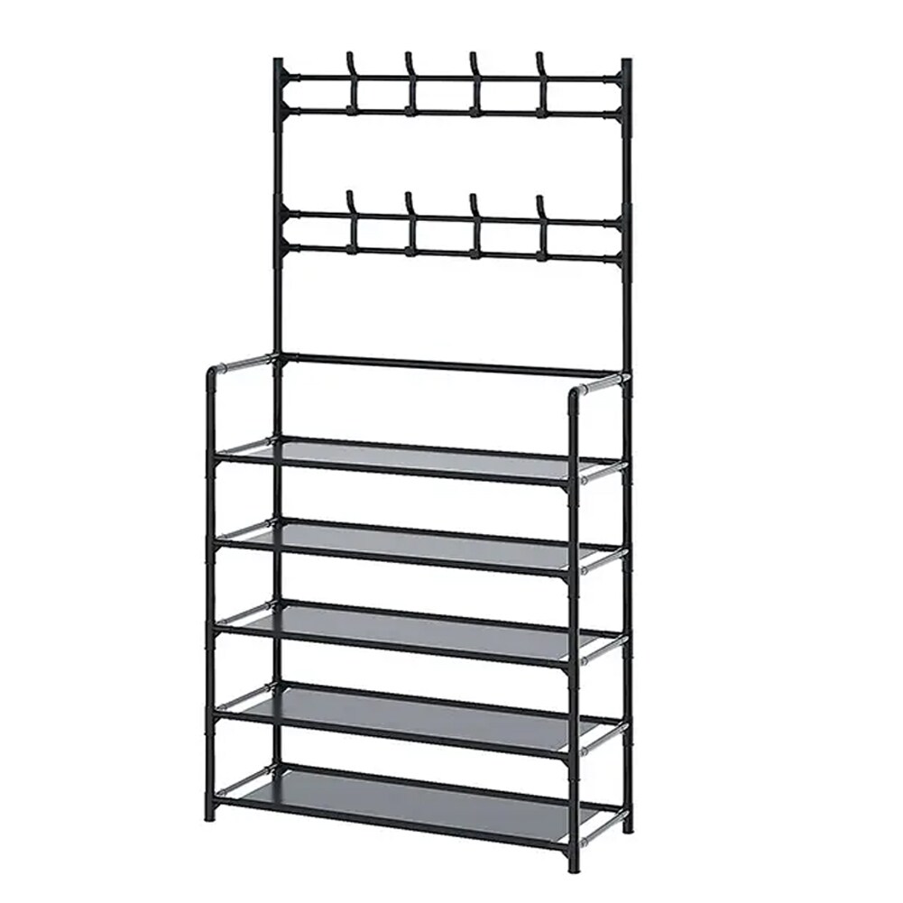 Living and Home 5-Tier Freestanding Coat Rack with Shelves - 80x175cm Black