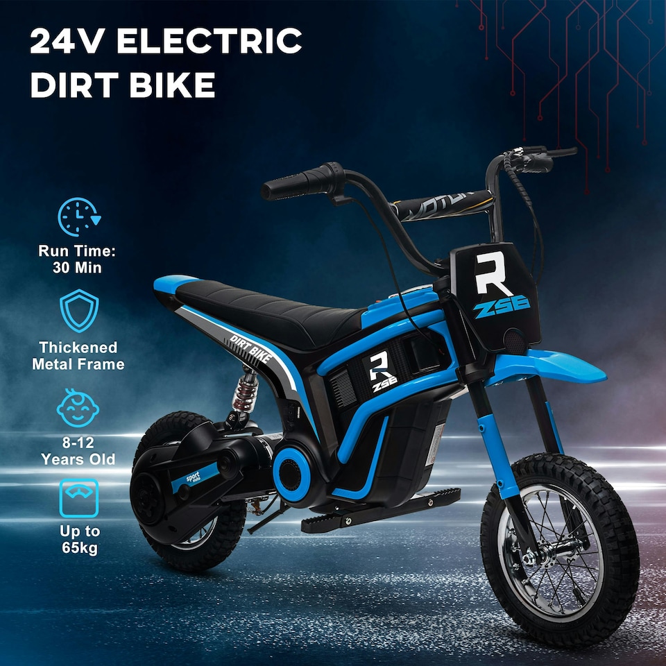 image 1 of HOMCOM 24V Kids Electric Motorbike with Twist Grip Throttle, Music, Horn - Blue
