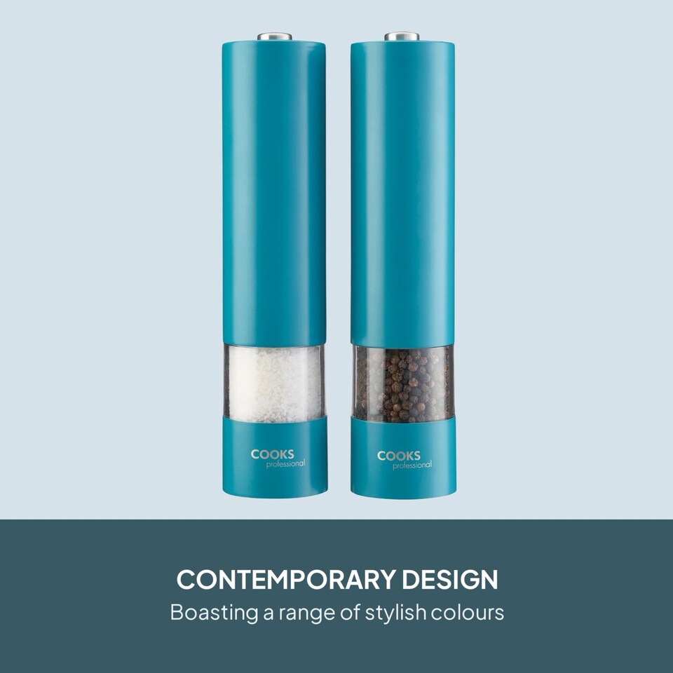 image 1 of Cooks Professional Electric Salt & Pepper Mill - Stainless Steel Automatic Grinder | Blue | Teal